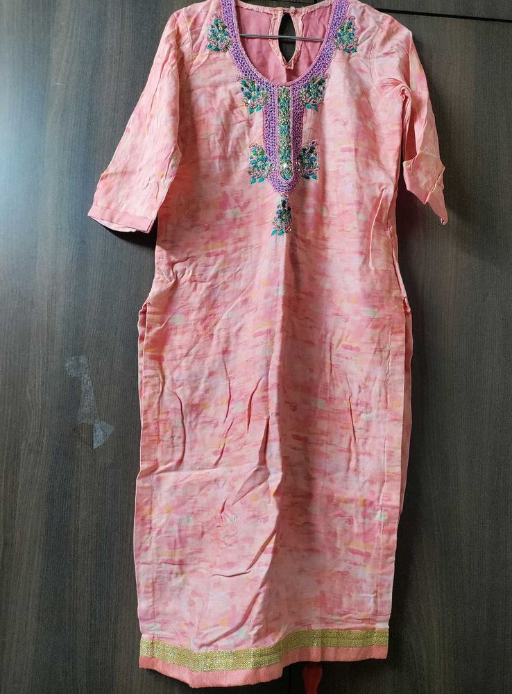 Peach Designer Stitched Kurta Pant Dupatta Set