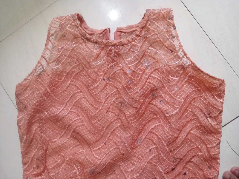 Peach &amp; Black Gharara Set with Golden Lace