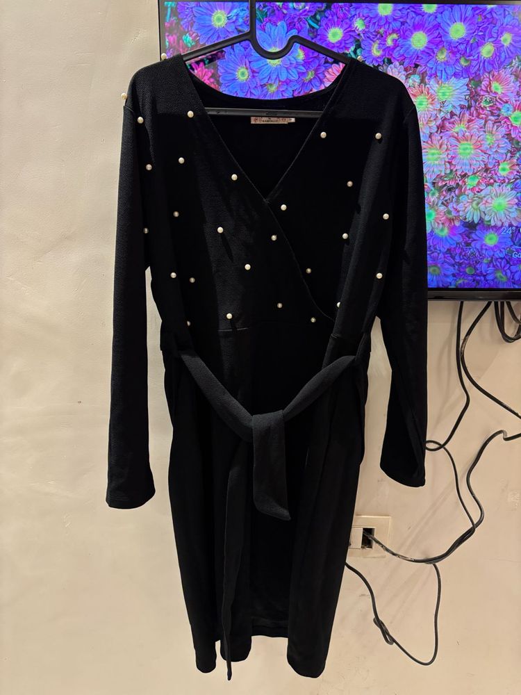 Xxl Elegant Black Wrap Dress
