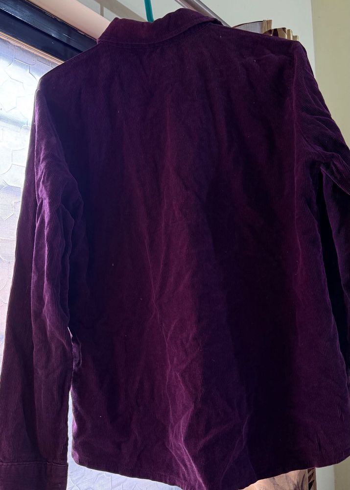 Burgundy Velvet Button-Up Shirt