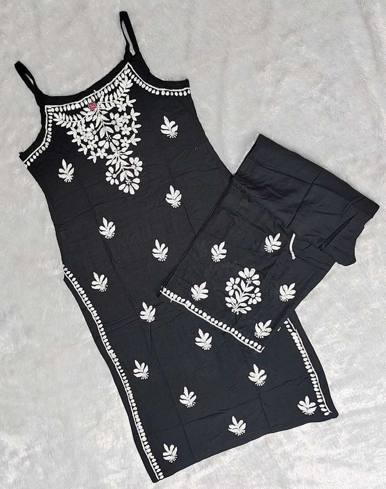 Chikankari Lakhnowi Rayon Kurti Set