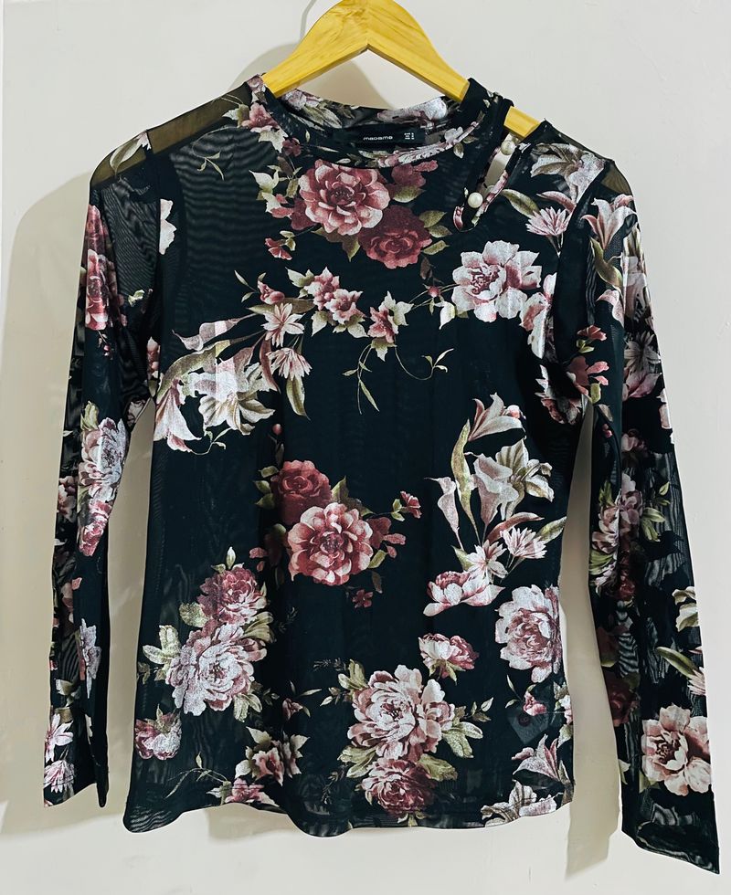 MADAME Sheer Floral Stylish top for Women