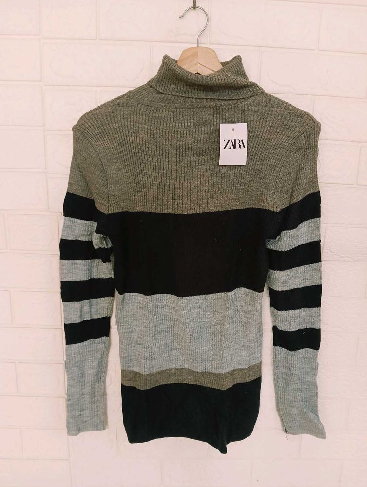 highneck a Striped Turtleneck Sweater