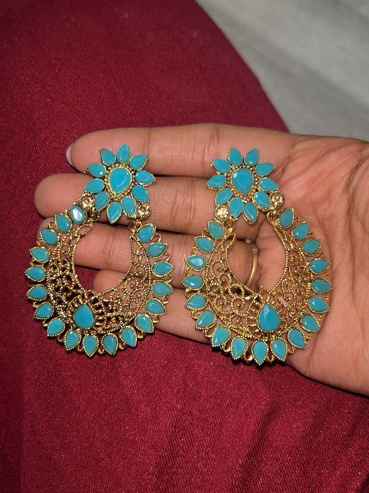 Teal &amp; Gold Earrings