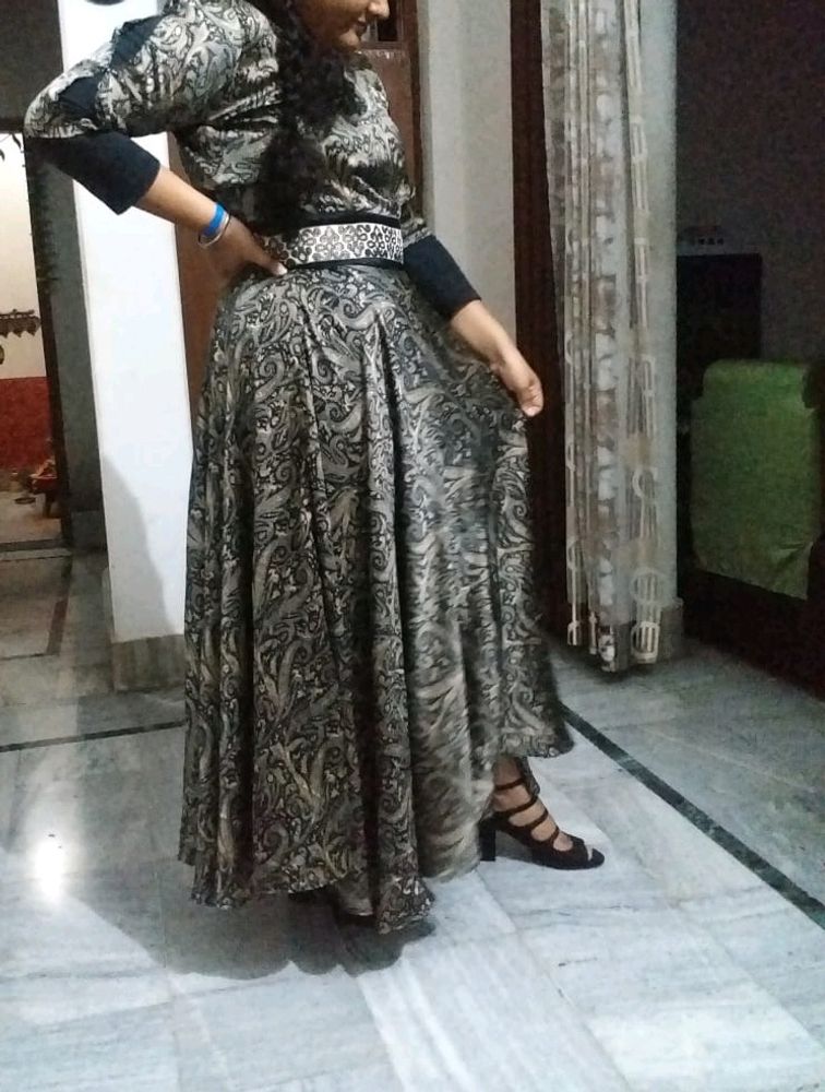 Dark Blue / Black Satin Silk Floor Length Dress