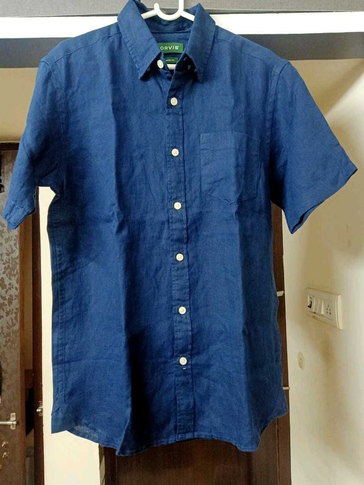 NEW ORVIS Navy Blue linen Shirt