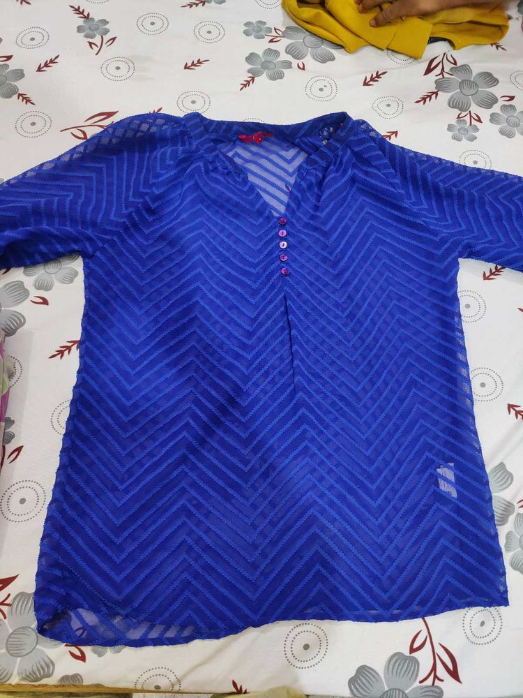 Blue Sheer Chevron Top