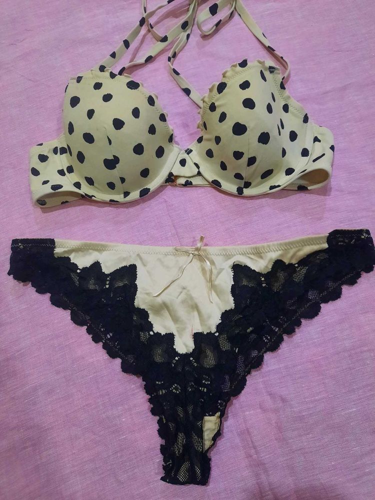 Polka Dot Bra and Lace Panty Set