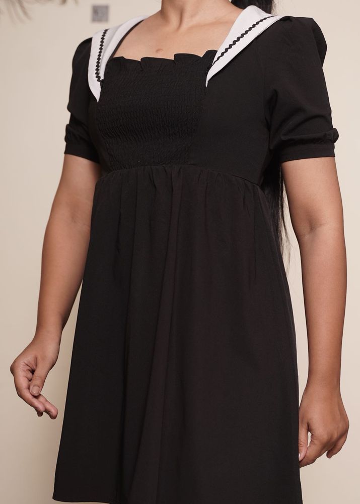 Chic Black Mini Dress with Sailor Collar
