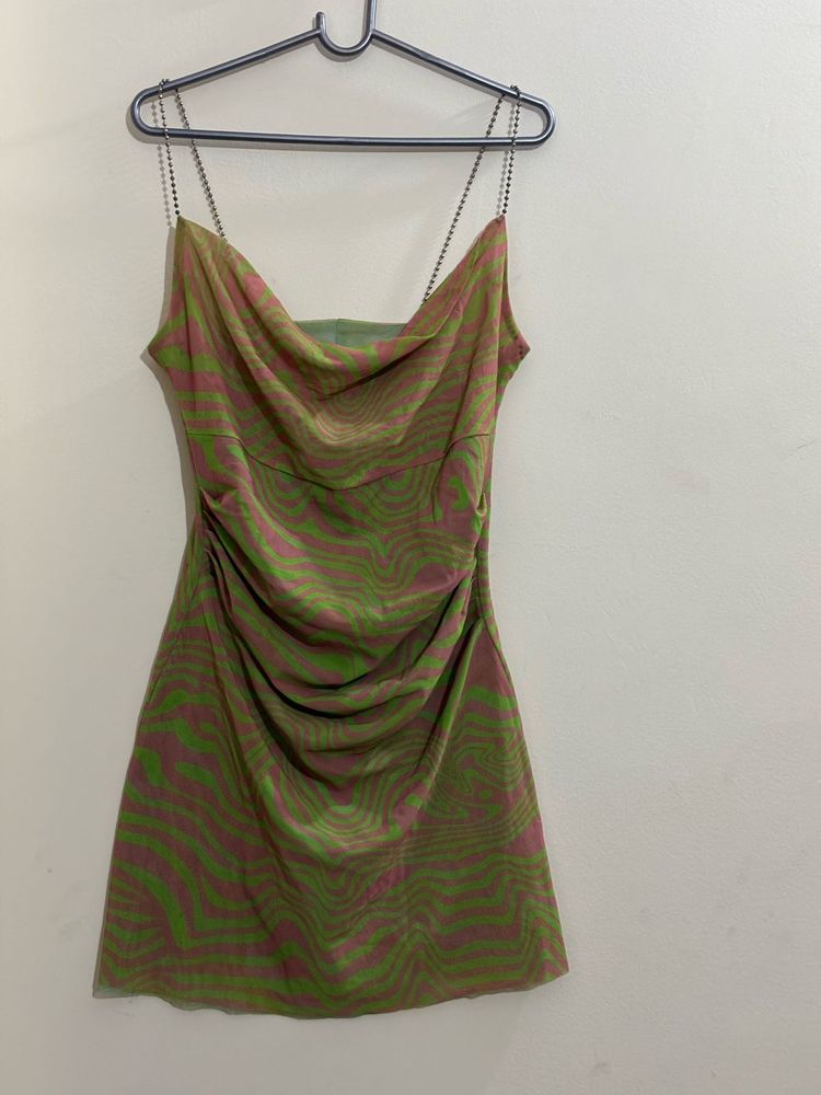 Green Zebra Print Mini Dress