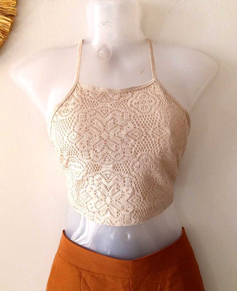 Aesthetic Crochet Lace Tie Up Top From Japan