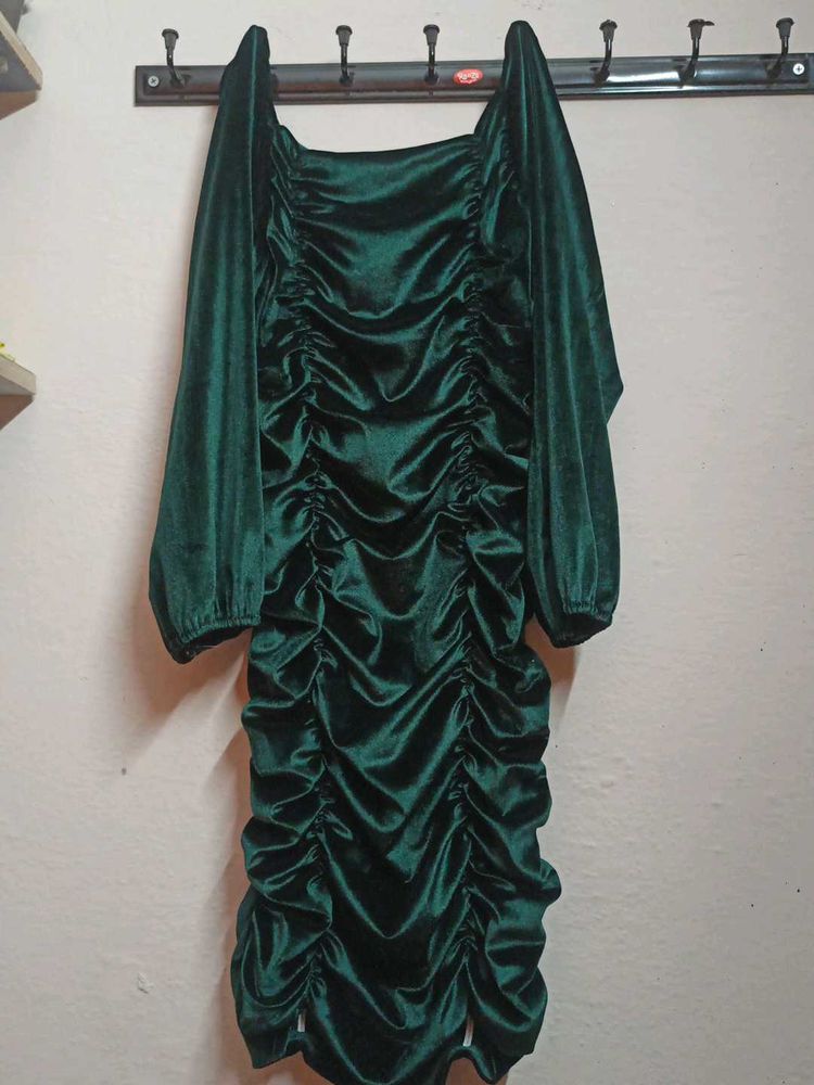 Emerald Green Velvet Mini Dress
