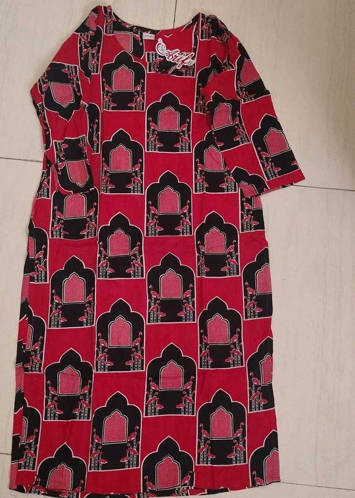Red Printed Kurta
