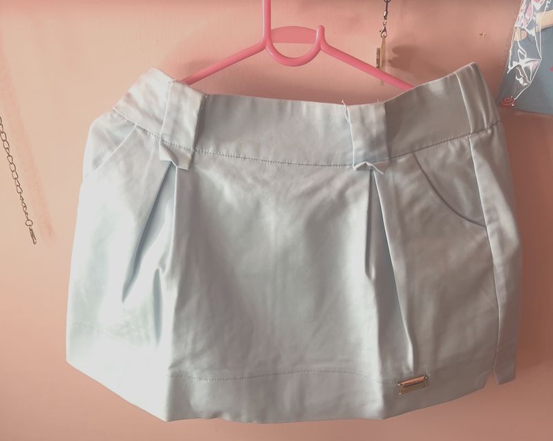 Powder Baby Blue Color Skirt With Shorts Inside