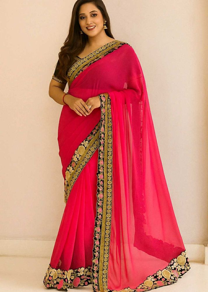 Elegant Pink Embroidered Saree