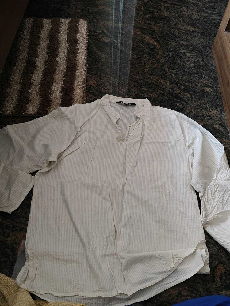 Striped Off White short Kurta