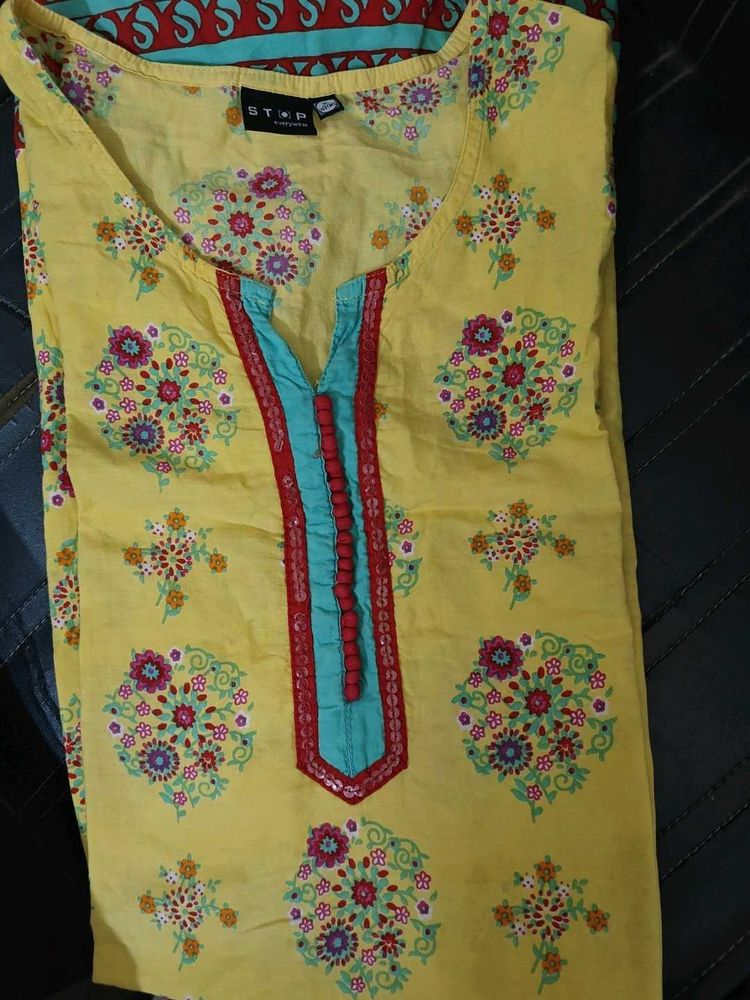 Shoppers Stop Yellow Floral Kurta – Fixed Price