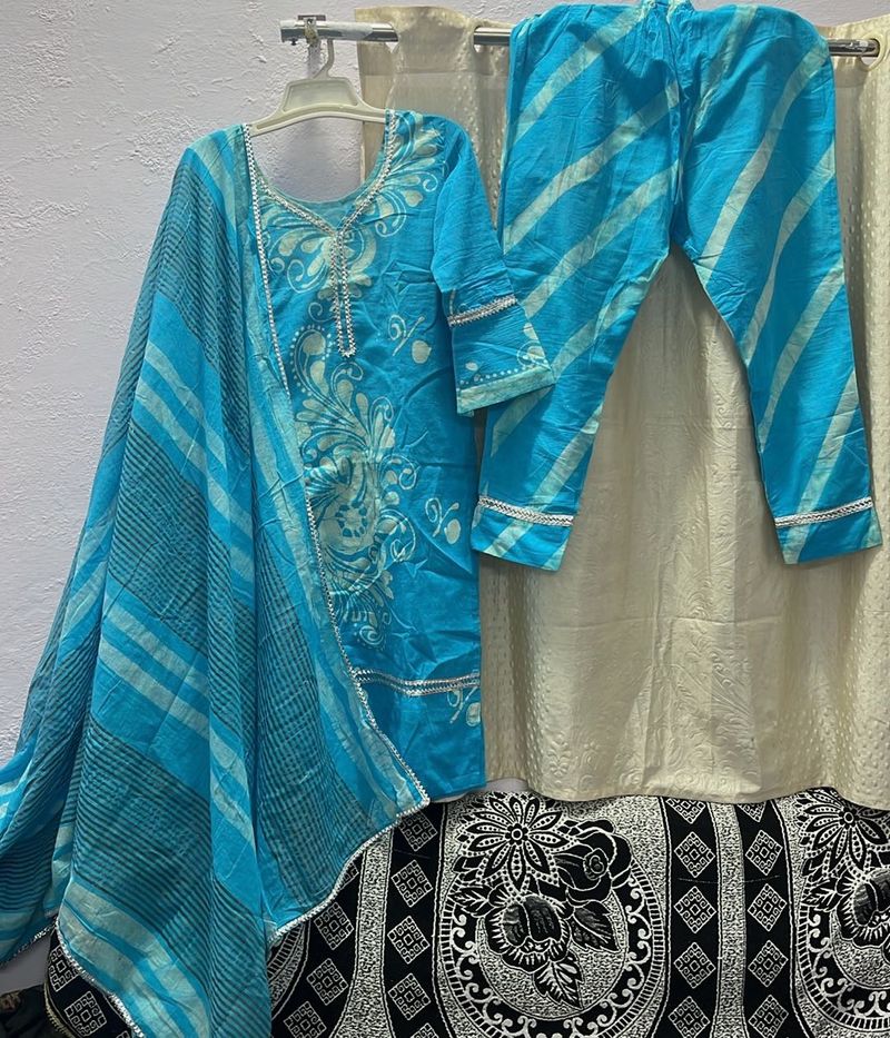 🩵Sky Blue Batik print designer Kurta Set🩵