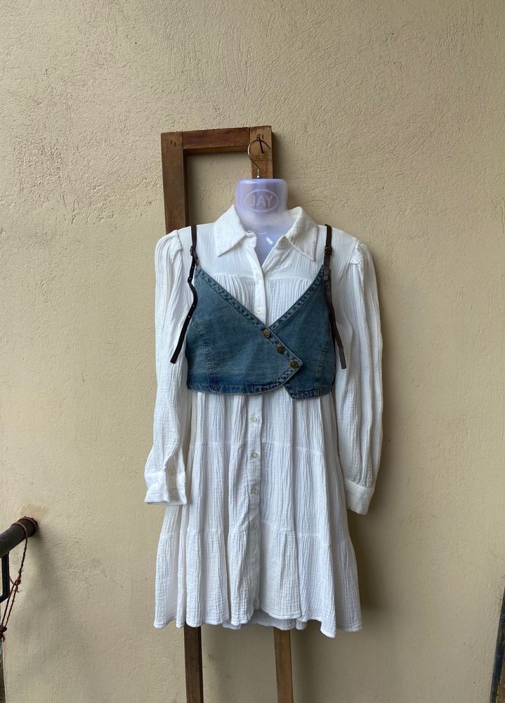 combo White Shirt Dress w/ Denim Top
