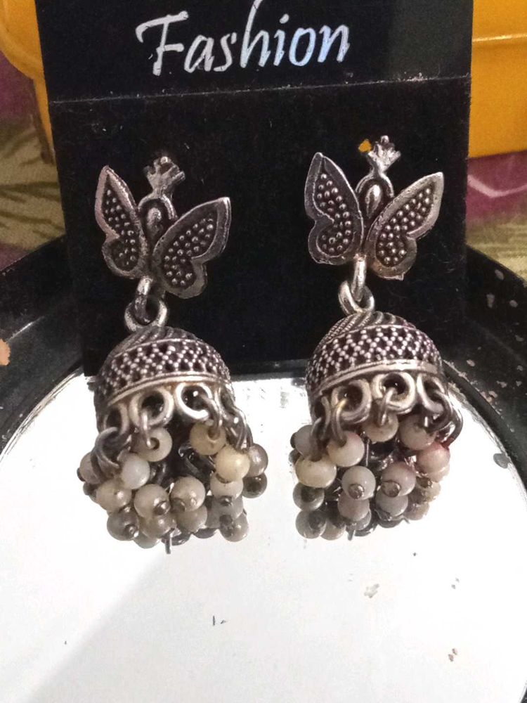 Silver Butterfly Oxidized Earrings