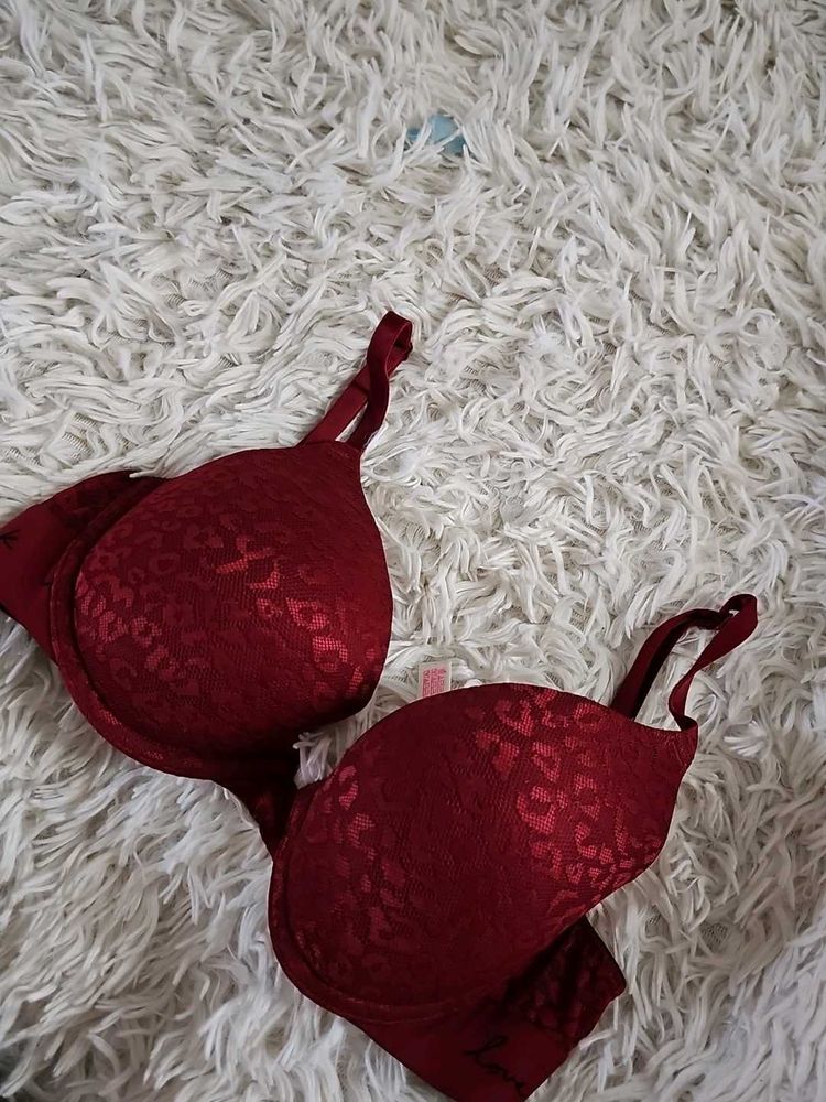 Victoria&#39;s Secret PINK Burgundy Leopard Lace Bra