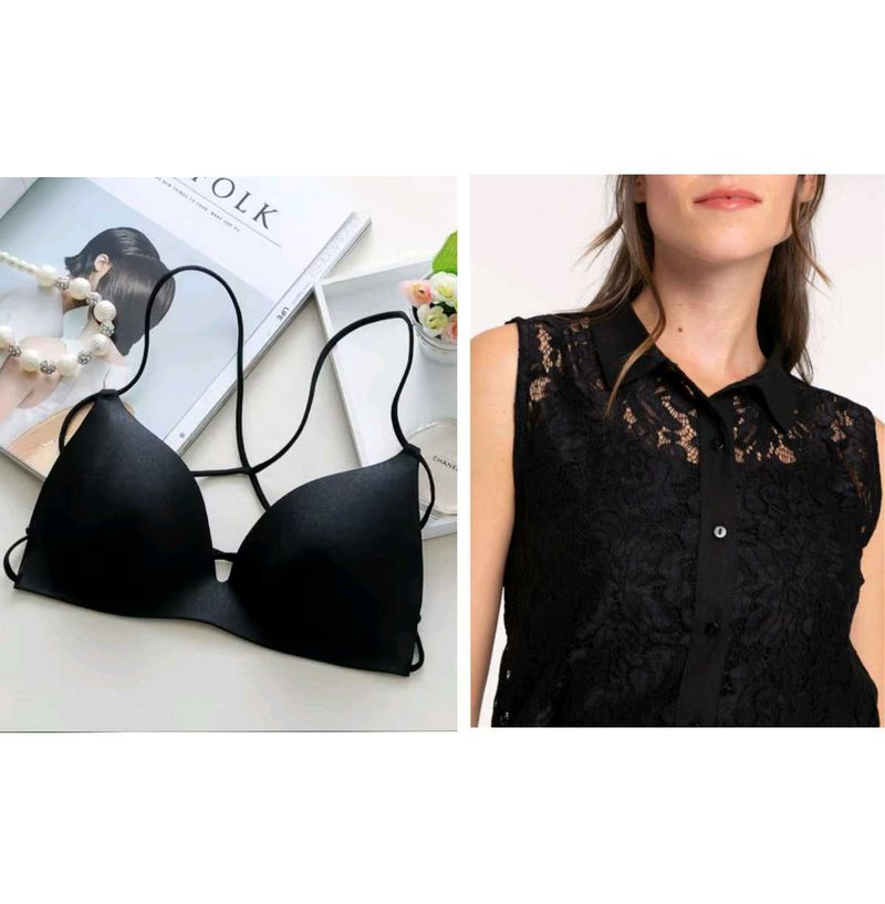 FREE Lace Shirt/Shrug + Sexy Black Push-up Bra