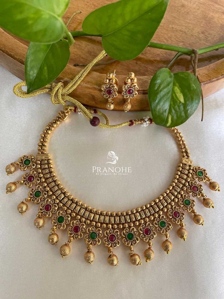 Antique Temple Necklace with Ruby &amp; Green Kemp Sto