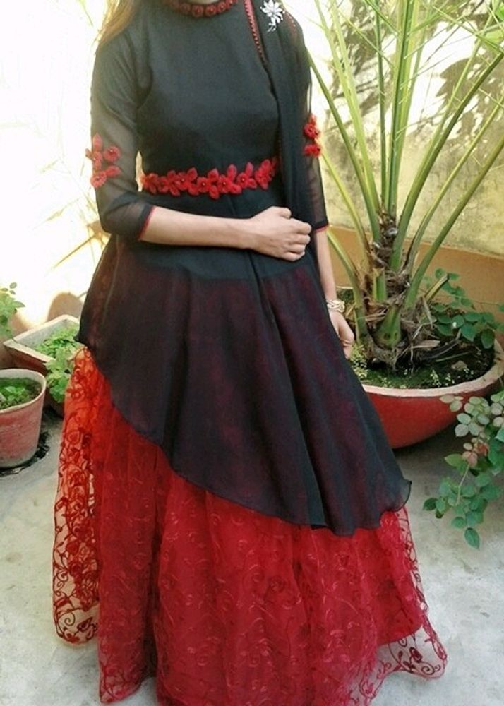 Black Red Sharara Suit