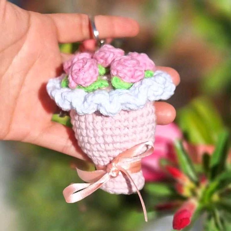 Crochet Flower Bouquet Keychain