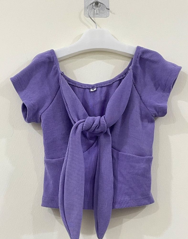 Cute Purple Tie-Front Crop Top