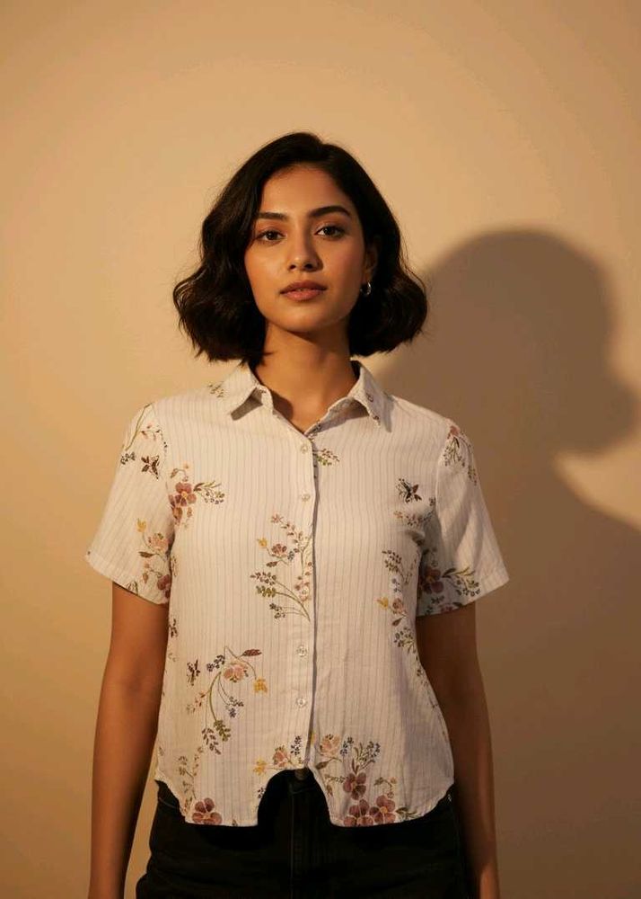 And: Floral &amp; Pinstripe Button-Up Top