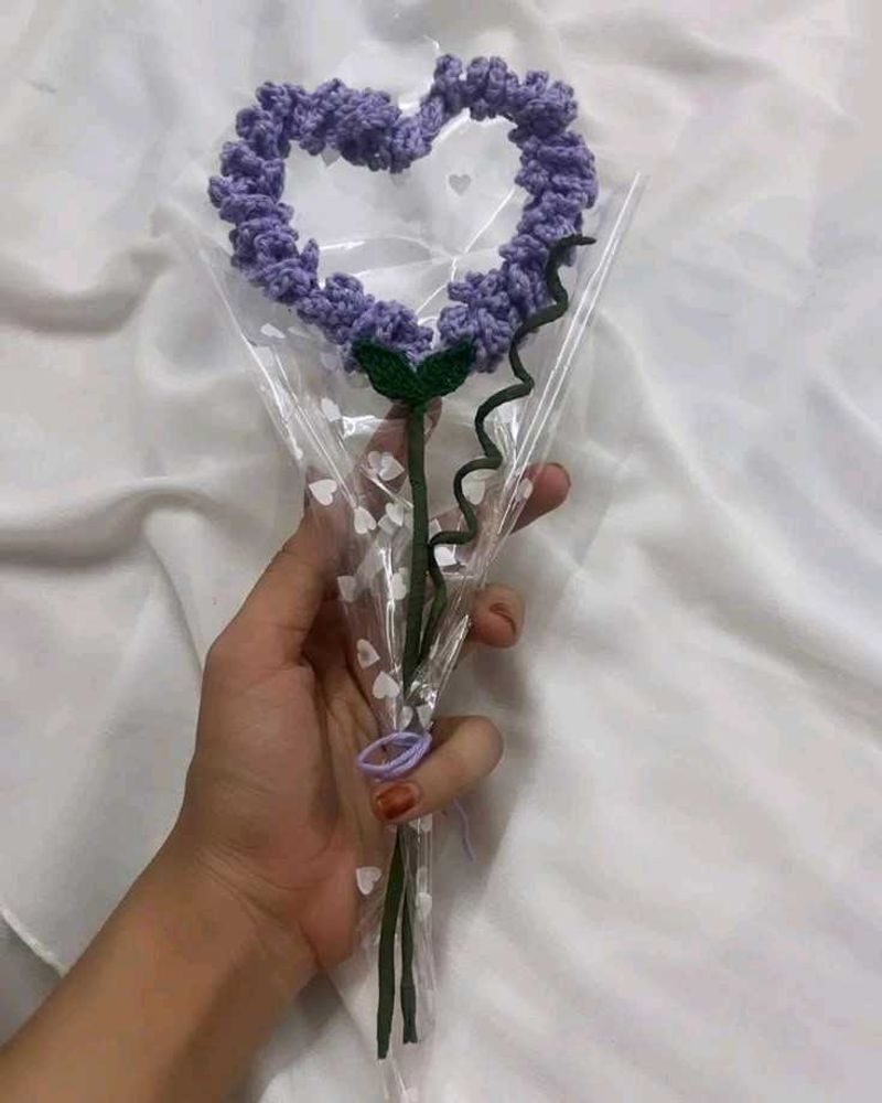 Crochet Lavender Heart Bouquet