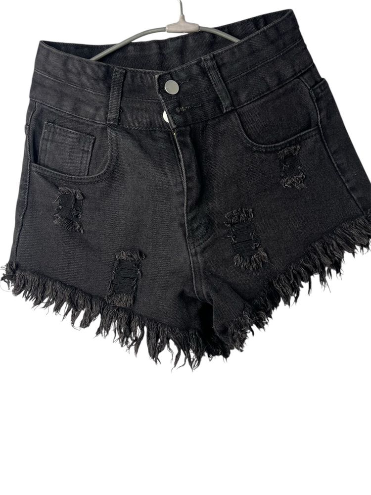 Frayed Black Denim Shorts  Size Xs Fit To S