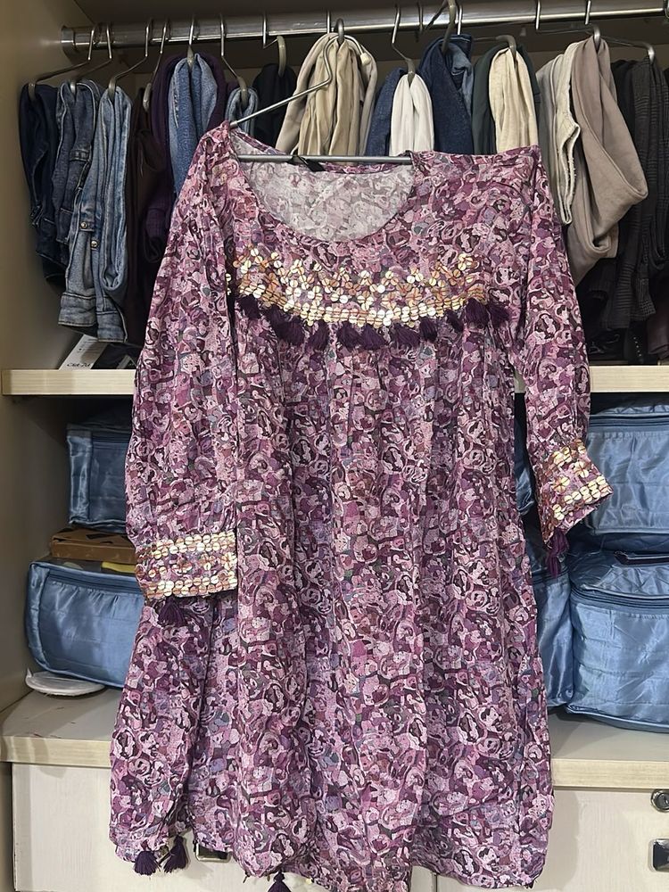 Embroidered Purple Kurta Dress