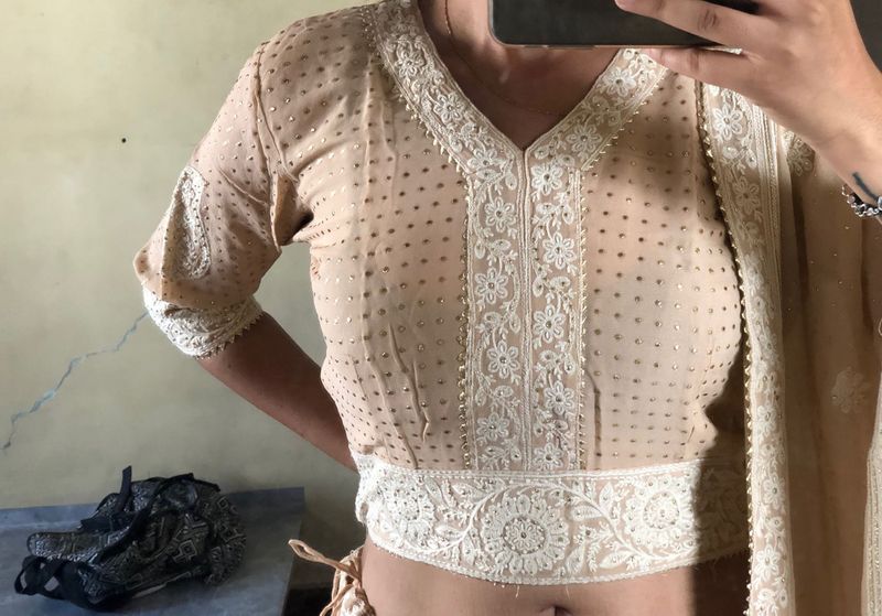 Pinkish Beige Lehenga Choli And Beautiful Duppatta