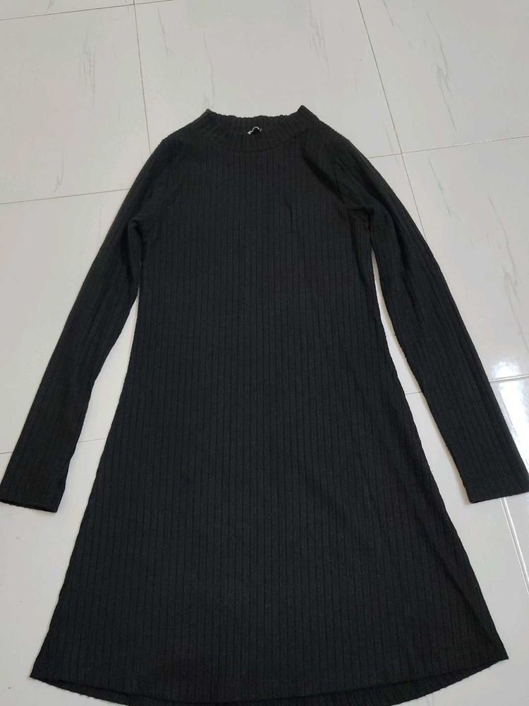 Black Ribbed Mock Neck One Piece