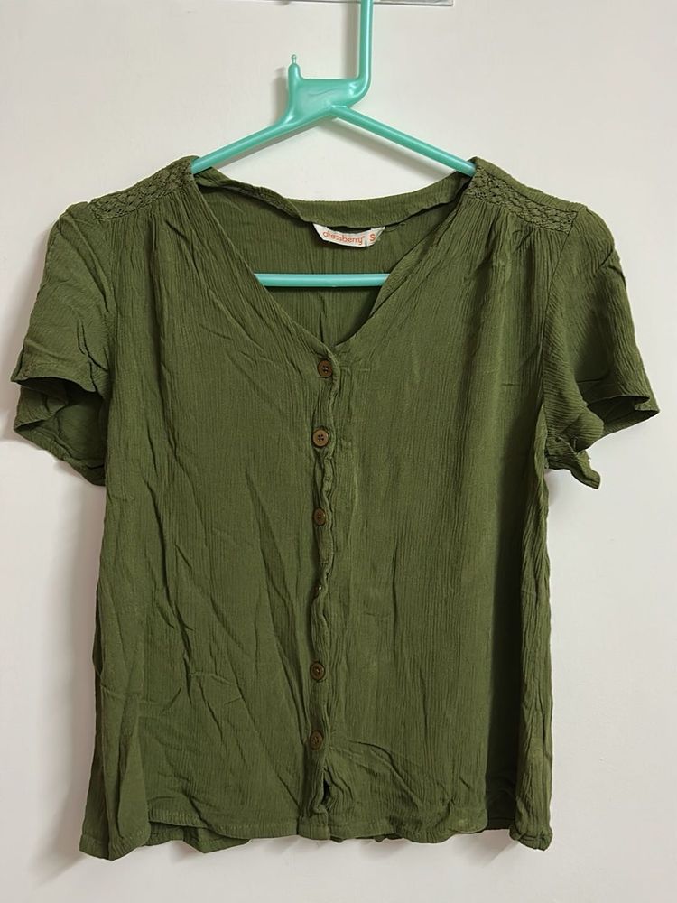 Olive Green Button-Up Top