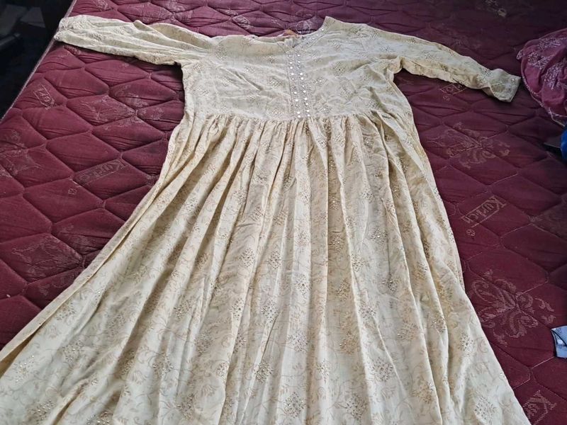 Elegant Beige Embroidered Anarkali