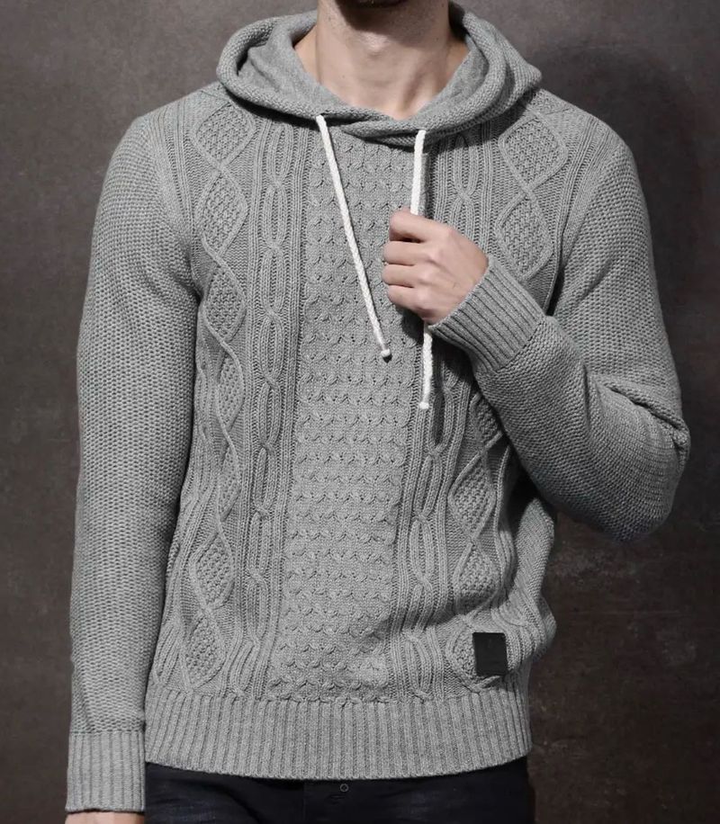 ROADSTER Men Grey Self-Design Hooded sweater