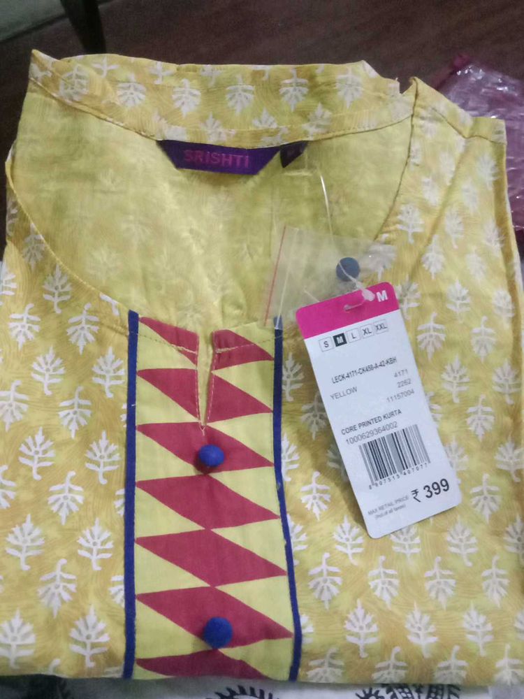 Srishti Yellow Printed Kurta - Size M