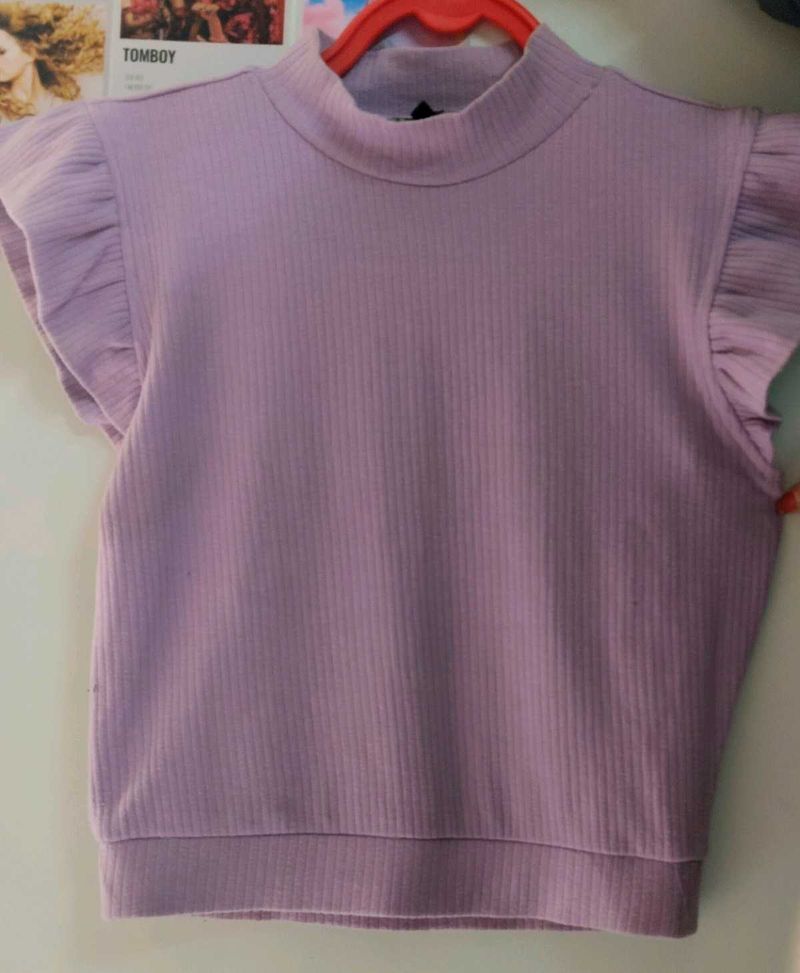 Cute Lavender Ruffle Sleeve Top