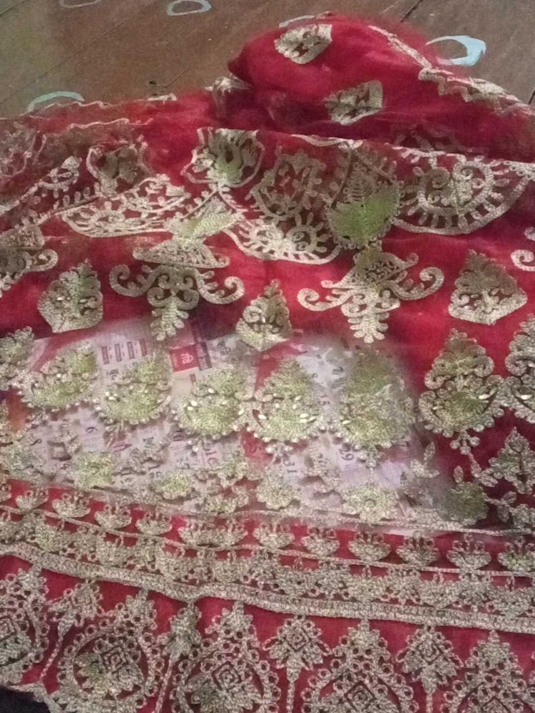 Red &amp; Gold Embellished Fabric