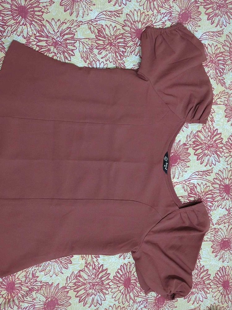 Brown Puff Sleeve Top