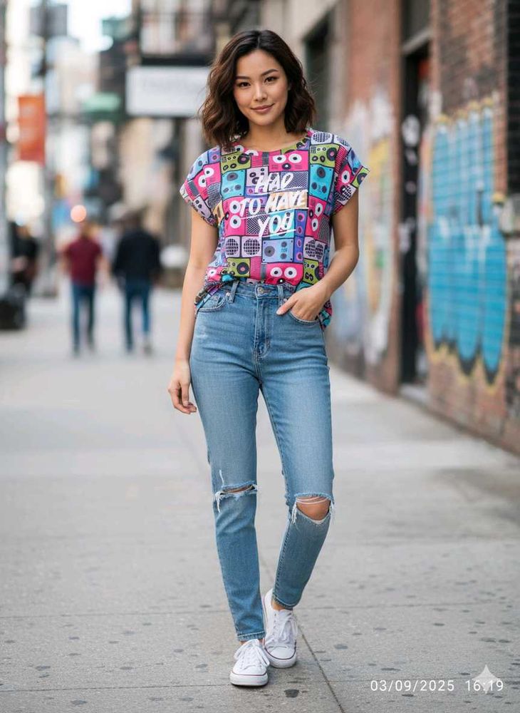 Large size Funky Graphic Print Tee