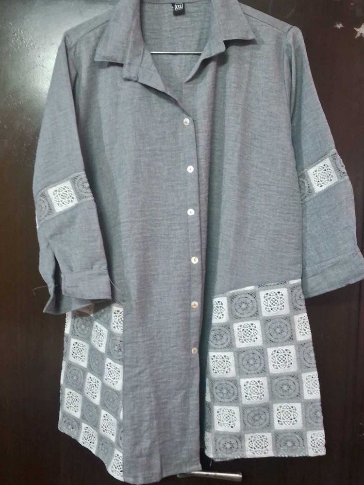 Gray Tunic with Crochet Detail