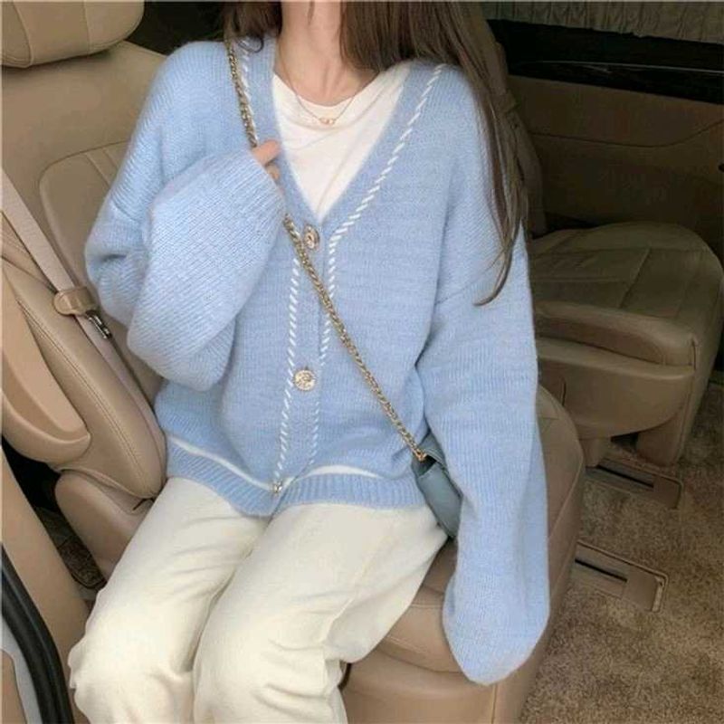 Korean Sweater Cardigan Perwinkle Powder Blue 💙