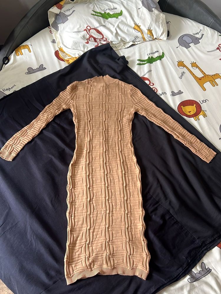 Beige Knit Bodycon Dress