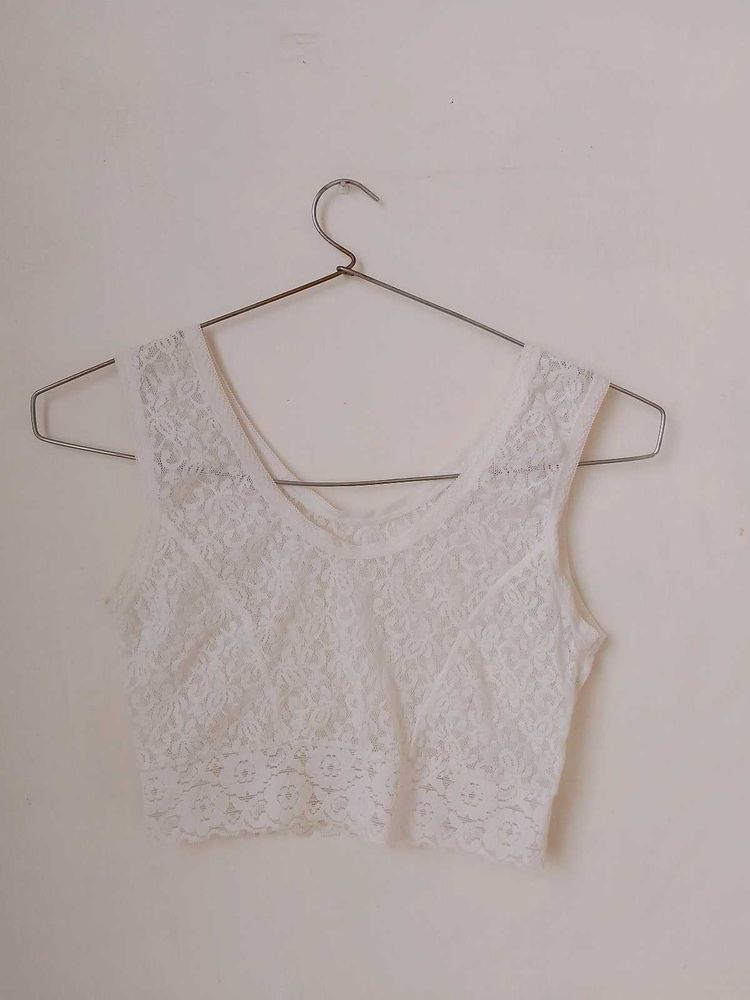 Net White Crop Top.H