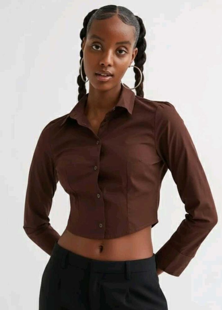 H &amp; M Brown Back Tie Crop Shirt