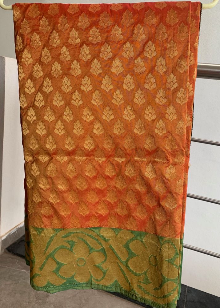 Orange &amp; Gold Brocade Saree